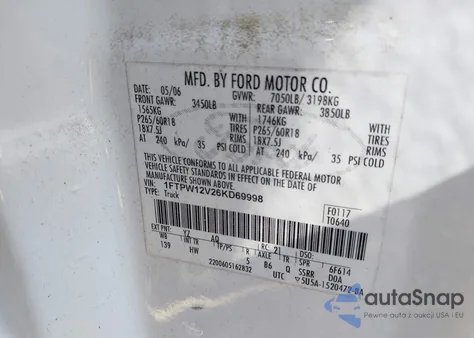 2006 Ford F-150 Lariat/Xlt из США, поврежденный, VIN 1FTPW12V26KD69998